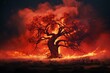 Large flaming tree in the midst of a catastrophic wildfire. Generative AI