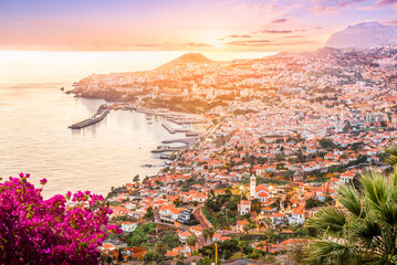 Wall Mural - landscape with funchal at sunset time, madeira island, portugal