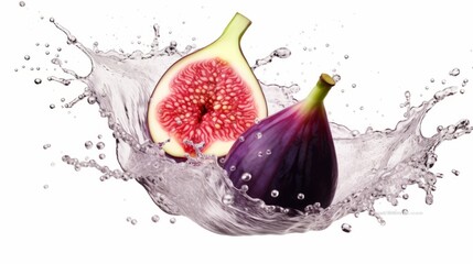 Wall Mural - Fig with water splash on white background, Generative AI