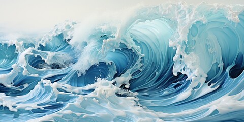 Sticker - Solated waves on a blue ocean with white foam. Background is white. wide style