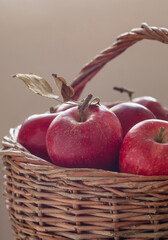 Wall Mural - Basket with local organic red freshly picked apples.