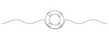 One Continuous Line Drawing Of Lifebuoy. Rescue Belt And Rubber Ring With Rope In Simple Linear Style. Concept Of Support And Help Service. Editable Stroke. Doodle Contour Vector Illustration