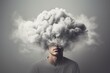 human head inside cloud mental health concept man
