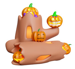 Wall Mural - 3d happy halloween party with pumpkin head, tree, timber isolated. 3d render illustration