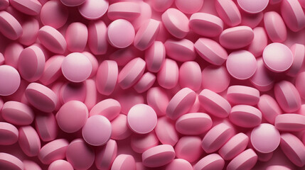 Wall Mural - Pink pills background. Health supplement and science medicine research concept