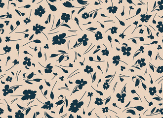  Floral seamless repeat pattern. Random placed, vector botany elements all over surface print on beige background.