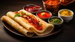 South Indian Dosa Breakfast - Traditional Vegetarian Meal at Tamil Eatery with Spicy Chutney and Sambar, Top View