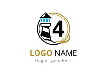 Letter 4 Lighthouse Logo Design Vector Template. Modern Vector Lighthouse Logo For Business, Organization, Or Website
