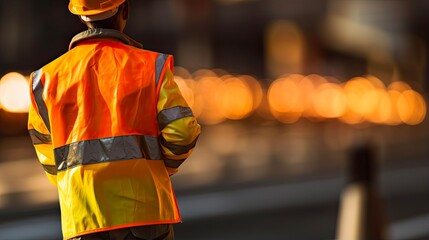 traffic control by female road construction worker in high visibility safety clothes on roadside dur