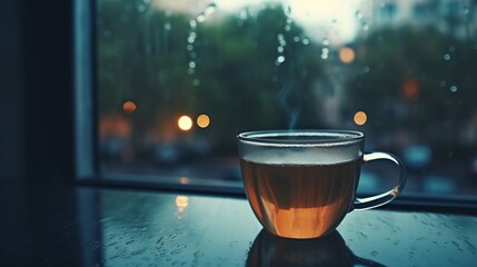 A cup of tea on a wooden table