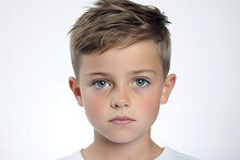 Portrait Of Cute Child Boy Isolated On White Background
