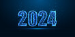 Abstract 2024 Happy New Year digital banner background. Futuristic glowing polygonal style on blue