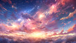 Sunset sky where you can see the Milky Way shining in rainbow colors. Generative AI