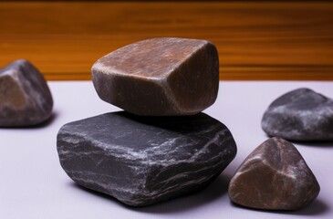 Canvas Print - A pile of rocks sitting on top of a table, AI