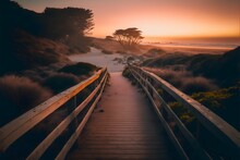 A Wooden Walkway Leading To A Beach At Sunset In Cambria A Beautiful And Intricate Matte Painting Trending On Unsplash Breathtaking Scenery 