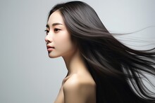 Beautiful Long Hair Asian Woman Model Hair Smooth Brunette Hairstyle Model, Product Model Advestising, Generative AI
