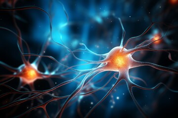 Wall Mural - neuron cells neural network under microscope neuro research science brain signal information transfe