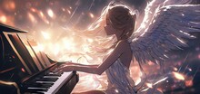 Beautiful Angel Girl Playing The Piano