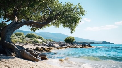 Canvas Print - A tree on a beach next to the ocean