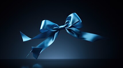 Poster -  a blue ribbon with a bow on a black background with a reflection.  generative ai