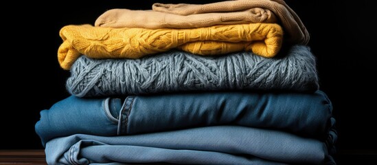 Wall Mural - Pile of clothes denims and tops against white background