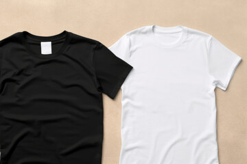 Wall Mural - Mock-up of a white and black fabric T-shirt