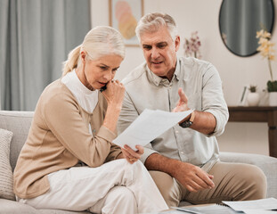 Sticker - Old people with life insurance application, retirement fund and paperwork, partner with property investment or asset management. Couple in marriage, financial planning together and policy documents