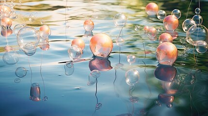 Sticker -  a bunch of bubbles floating on top of a body of water.  generative ai