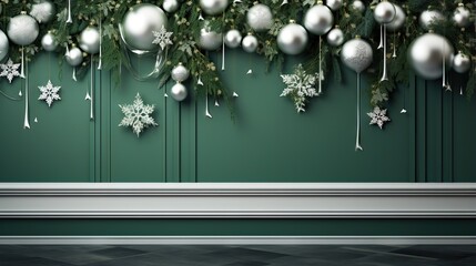 Sticker -  a green wall with ornaments hanging from it's sides.  generative ai