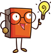 Funny orange book character having a good idea cartoon illustraiton