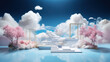 3D Product Stage Podium Decorated with Floating Cloudy or Dreamy Atmosphere