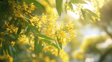 Wall Mural - A close up of a tree with yellow flowers