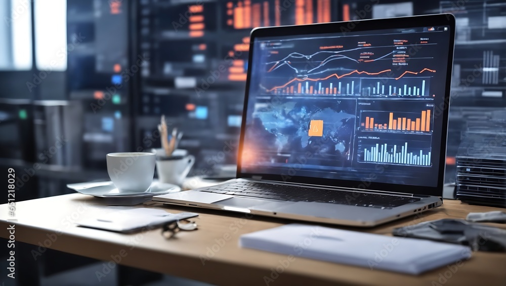 Computer laptop and dashboard for Data document Manage Stock Photo ...
