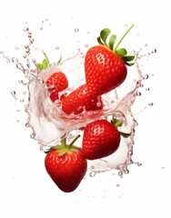 Wall Mural - white white background with several strawberry 