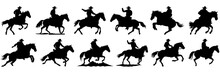 Cowboy Rodeo Western Silhouettes Set, Large Pack Of Vector Silhouette Design, Isolated White Background