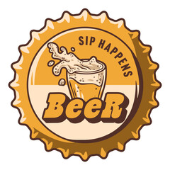 Wall Mural - Beer cap vector for design of brew beer in a brewery. Metal cork for logo of craft brewing. Vintage old retro design with beer cap for pub and bar