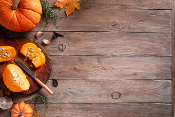 Wall Mural - Autumn pumpkins, cooking ingredients