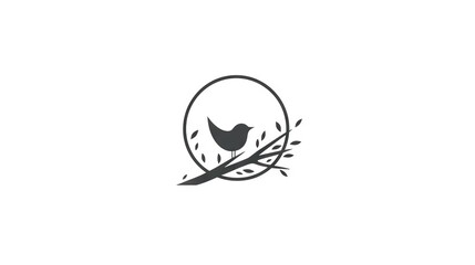 Sticker -  a bird sitting on top of a branch in a circle.  generative ai