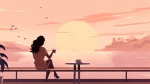  A Woman Sitting On A Bench Looking Out At The Ocean.  Generative Ai