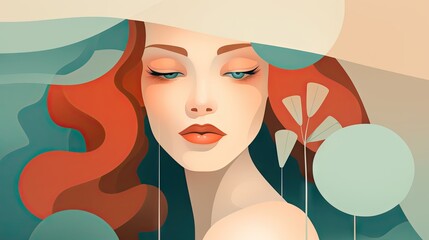 Poster -  a painting of a woman with red hair and blue eyes.  generative ai