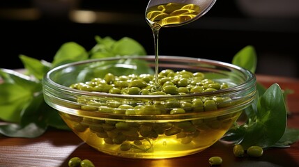 Poster - Taking olive oil from bowl with spoon