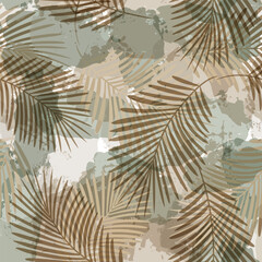 Wall Mural - Palm Leaves Pattern. Watercolor Palm leaves seamless vector background, brown jungle print textured
