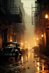 Poster - a car on a wet street