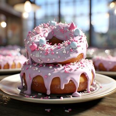 Canvas Print - a plate of donuts with pink frosting and sprinkles