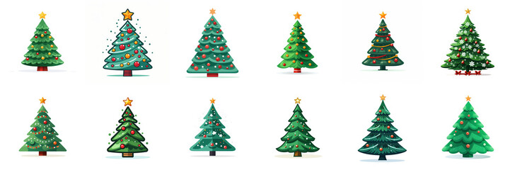 Christmas Trees set on white background, AI generated