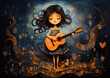 Little girl playing the guitar, illustration