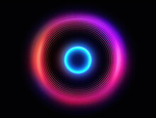 Abstract 3d Illustration Neon Background. Luminous Swirling. Glowing Spiral Cover. Black Elegant. Halo Around. Power Isolated. Sparks Particle.Space Tunnel. LED Color Ellipse. Glint Glitter.