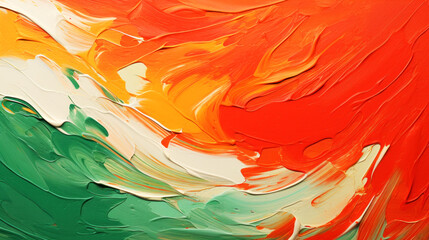 Wall Mural - abstract background of acrylic paint in green, orange and yellow colors. Ai generative.