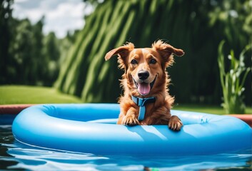 Joyful Dog Enjoys a Swim in a Blow-Up Pool