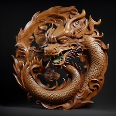 Wall Mural - dragon carved from wood